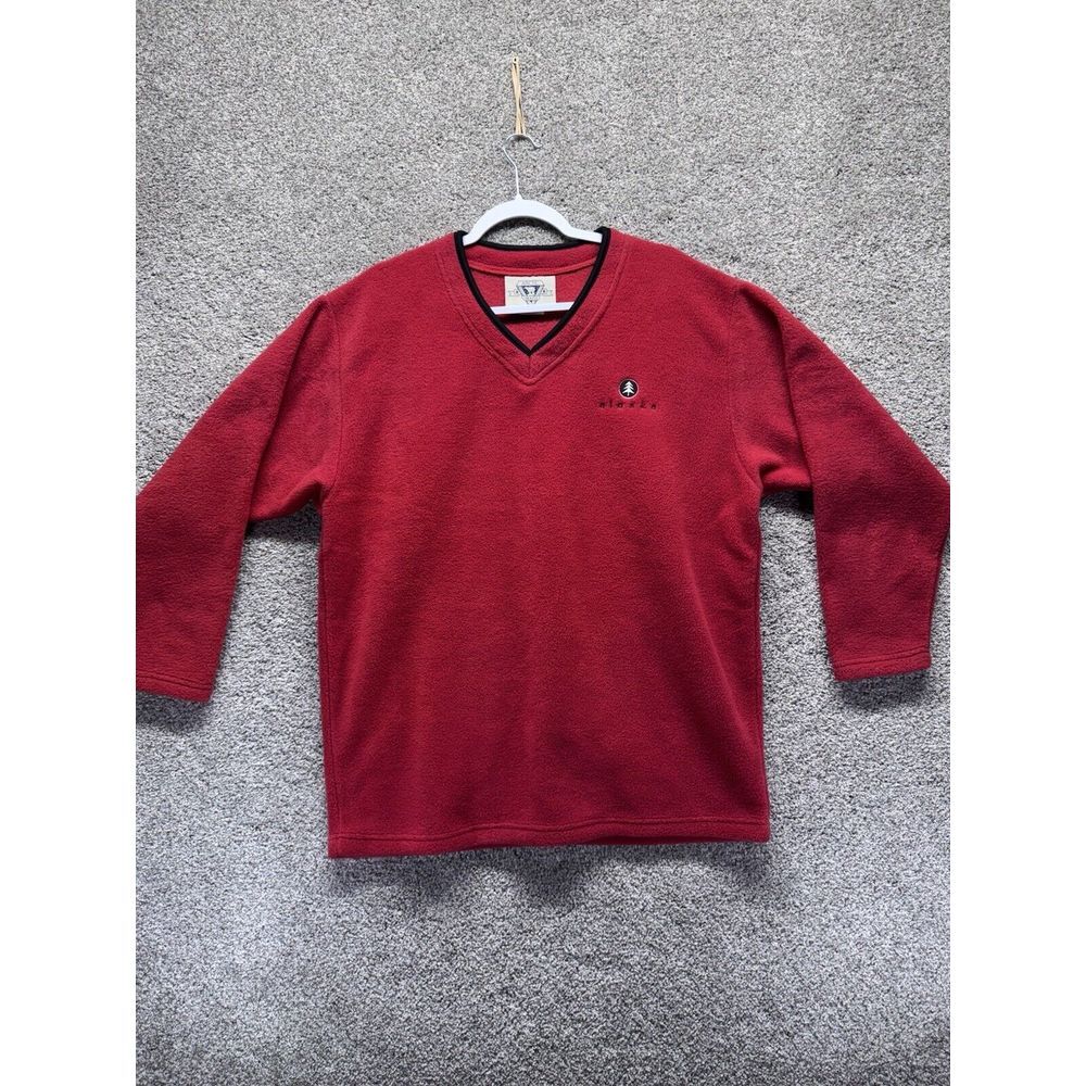 VINTAGE Arctic Image Pullover Mens Medium Red Soft Fleece 90s Alaska Made In USA